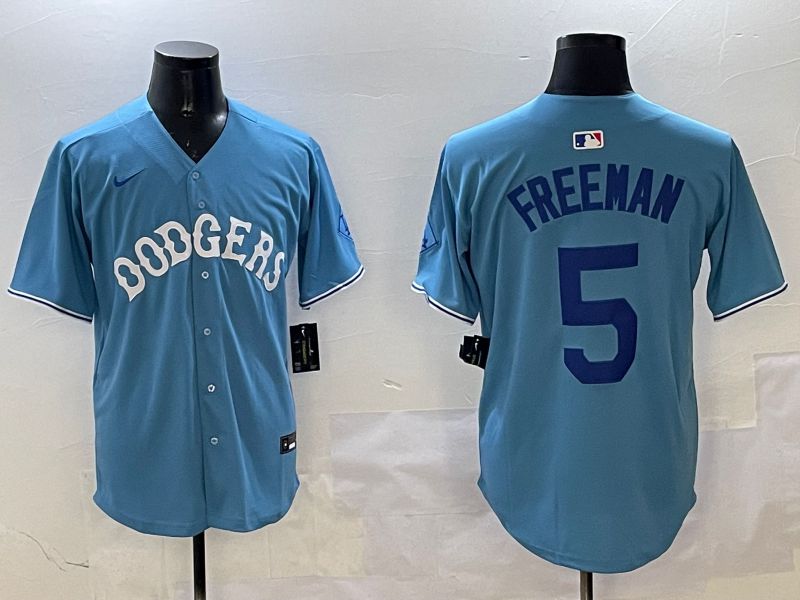 Men Los Angeles Dodgers #5 Freeman Light Blue Throwback Game 2025 Nike MLB Jersey style 1->los angeles dodgers->MLB Jersey